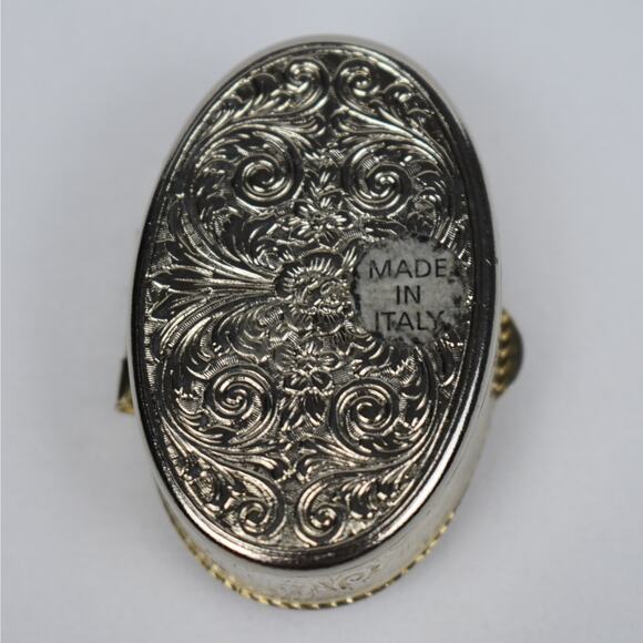 Vintage mini Italian gold tone oval pill box porcelain floral lid Made in Italy - Picture 9 of 9